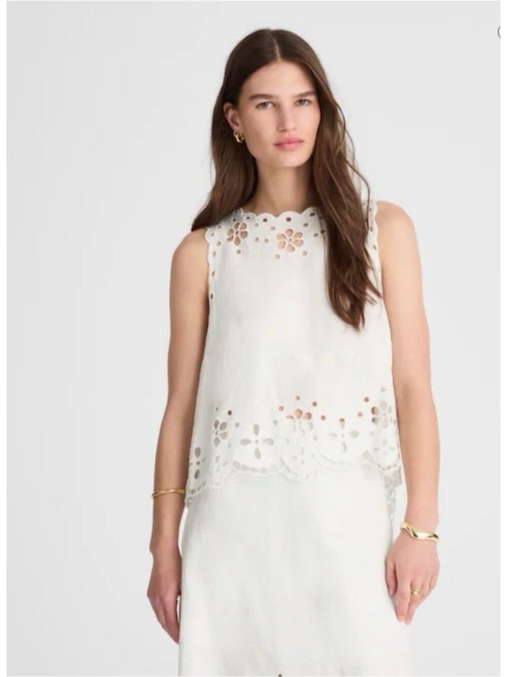 Madewell $118 Embroidered Eyelet High-Low Tank Top White Salt Linen XS NV191